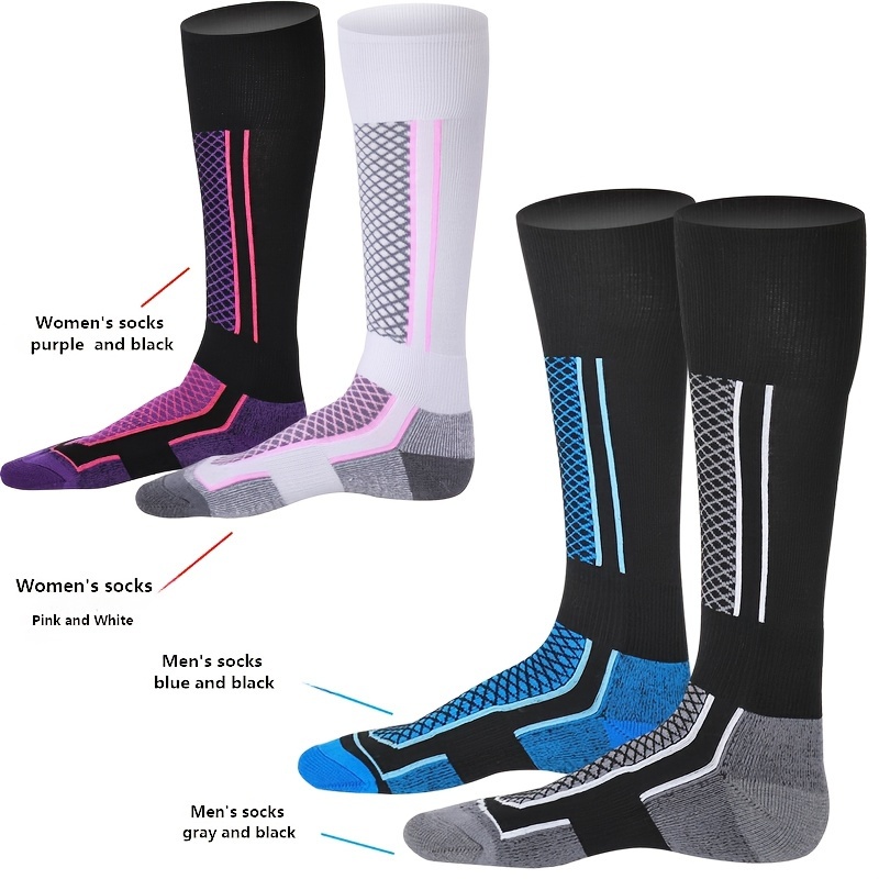 

1 Pair Knee-high Ski Socks, Pattern, Warm Towel Bottom, Polyester 95% Spandex 5%, Machine Washable, Outdoor Sports Socks For Men And Women, Cute Socks