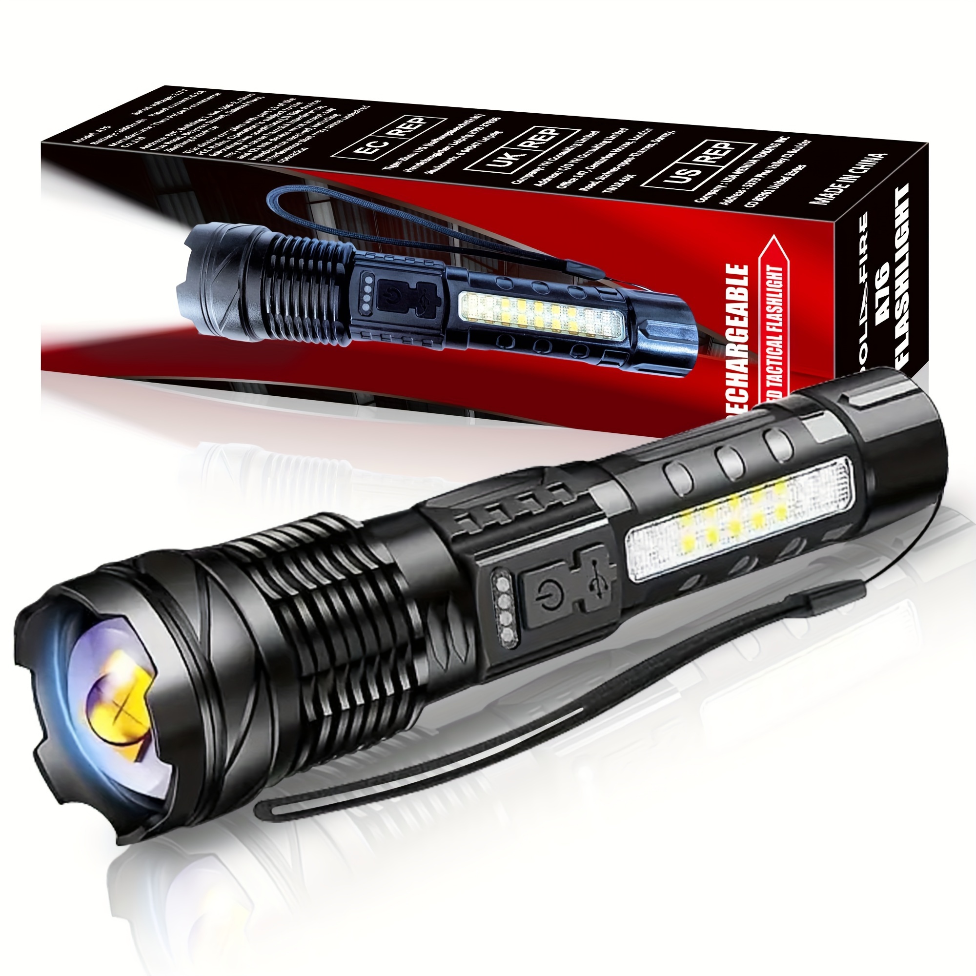 

1pc White Super Powerful Flashlight, Rechargeable Torch Light, High Power Led Flashlight Lantern