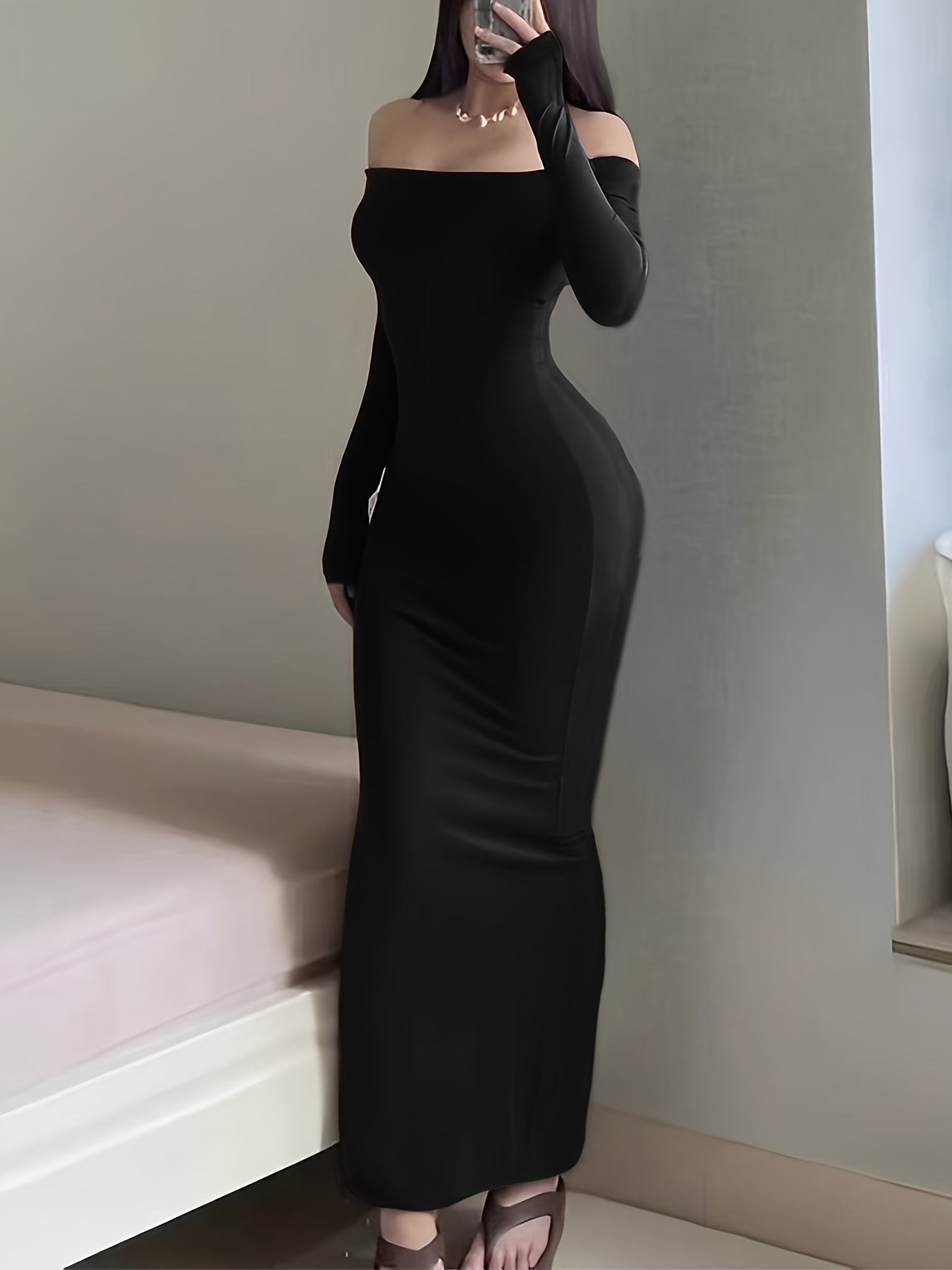 bodycon black and gold dress Full Sleevees Sequins Bodycon Dress