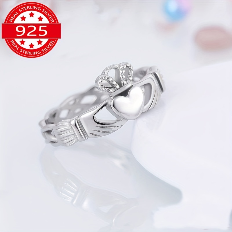 

925 Sterling Silver Ring, 3.1g Wide Band Hollow-carved Heart In Hands Design, Men's Fashion Elegant Chic Sexy Hip-hop Ring, Vacation Style, Perfect Valentine's Day Gift