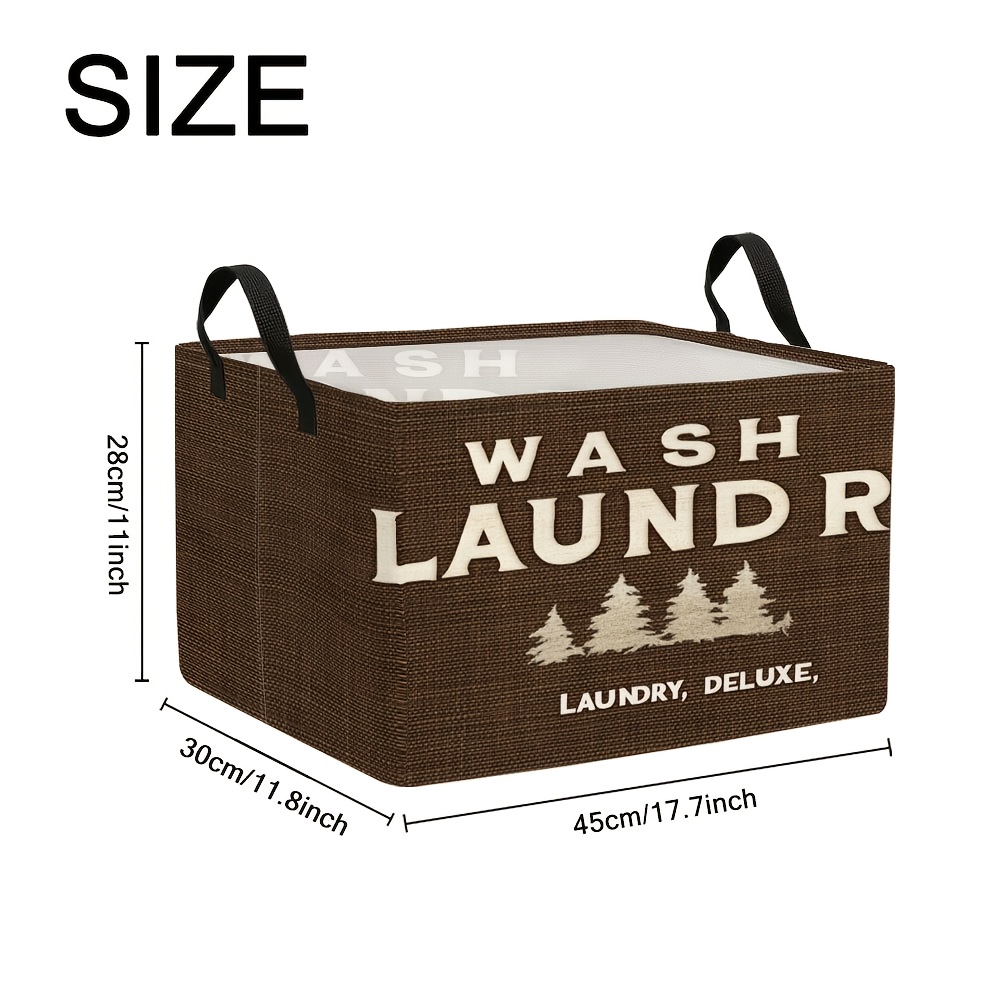TEMU Service Logo Pattern Square Storage Basket With Handles, Durable Square Structure, For Laundry Area, Shelf Baskets