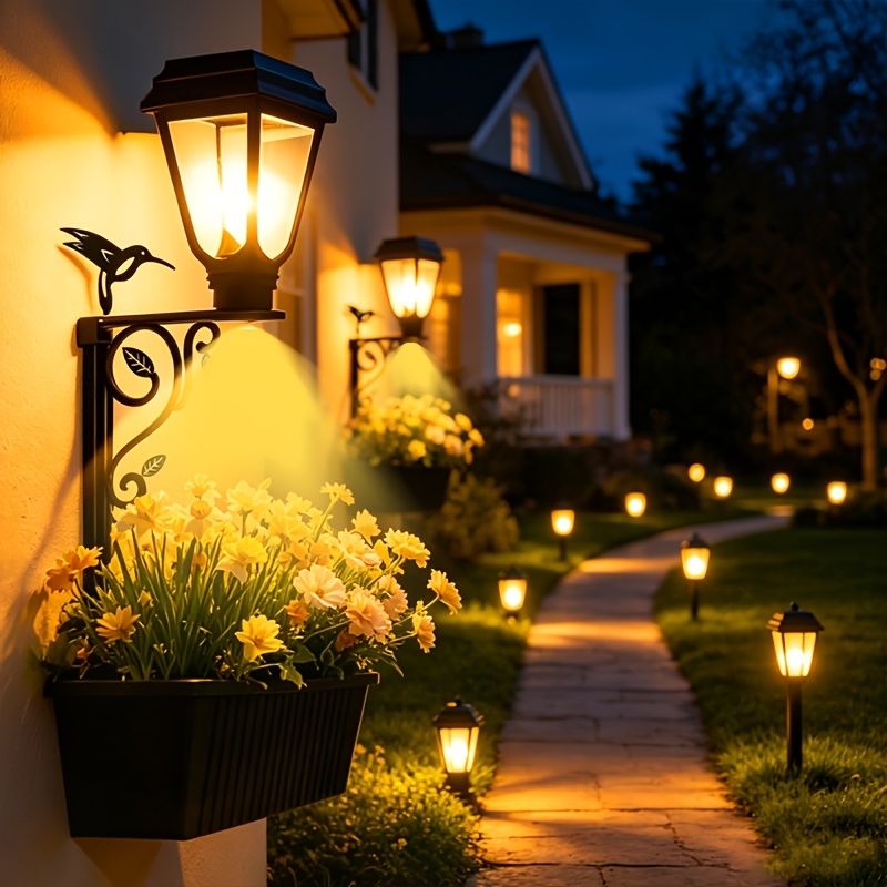 outdoor 6 in 1 solar lamp post with planter pot 49cm   2led garden light semi recessed mount forlawn patio courtyard garden porch balcony