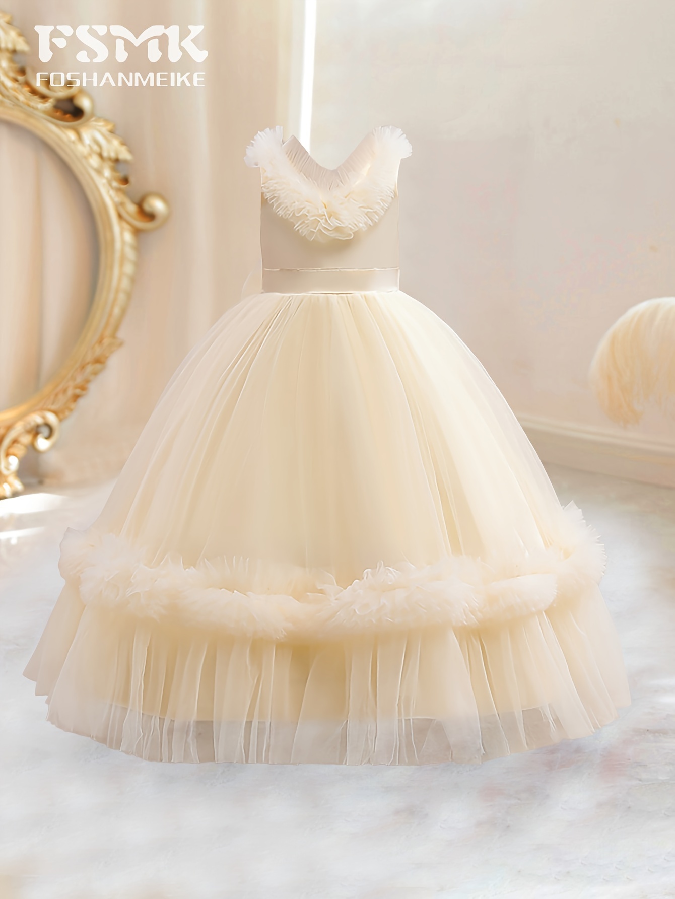 Azure Moonbeam Blossom Hand-Embroidered Sequin Tulle Couture Princess Dress