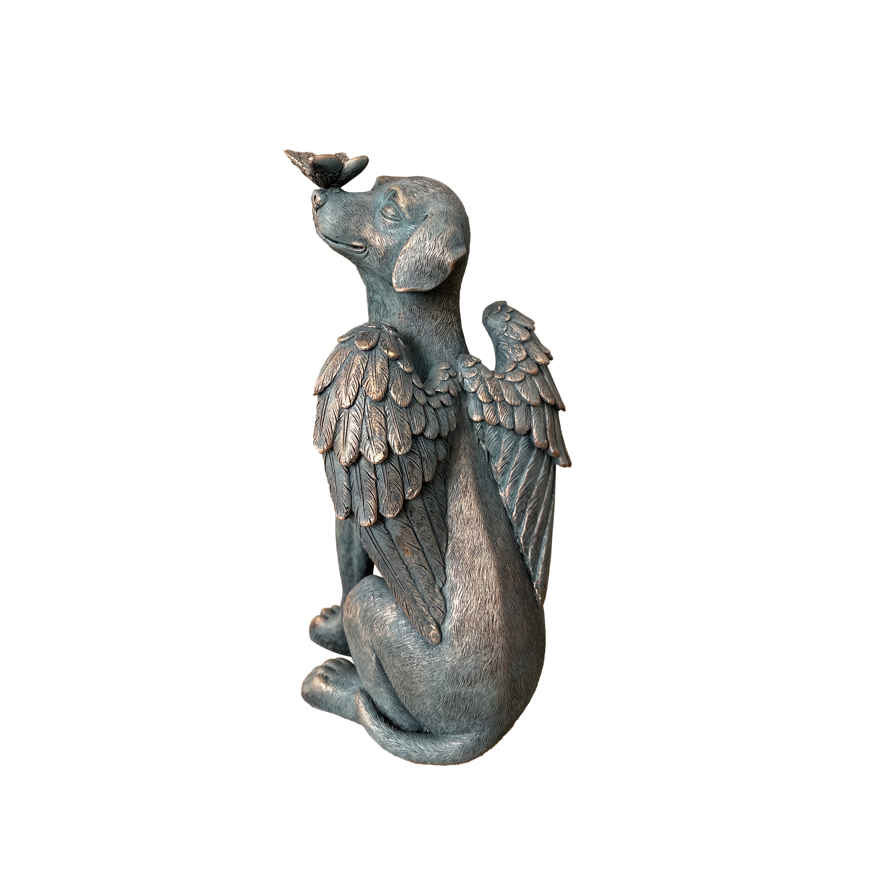 Image of 1pc Xxoasis Vintage Bronze Winged Dog Kissing Figurine - Decorative Resin Statue For Indoor & Outdoor, Ideal Easter Gift For