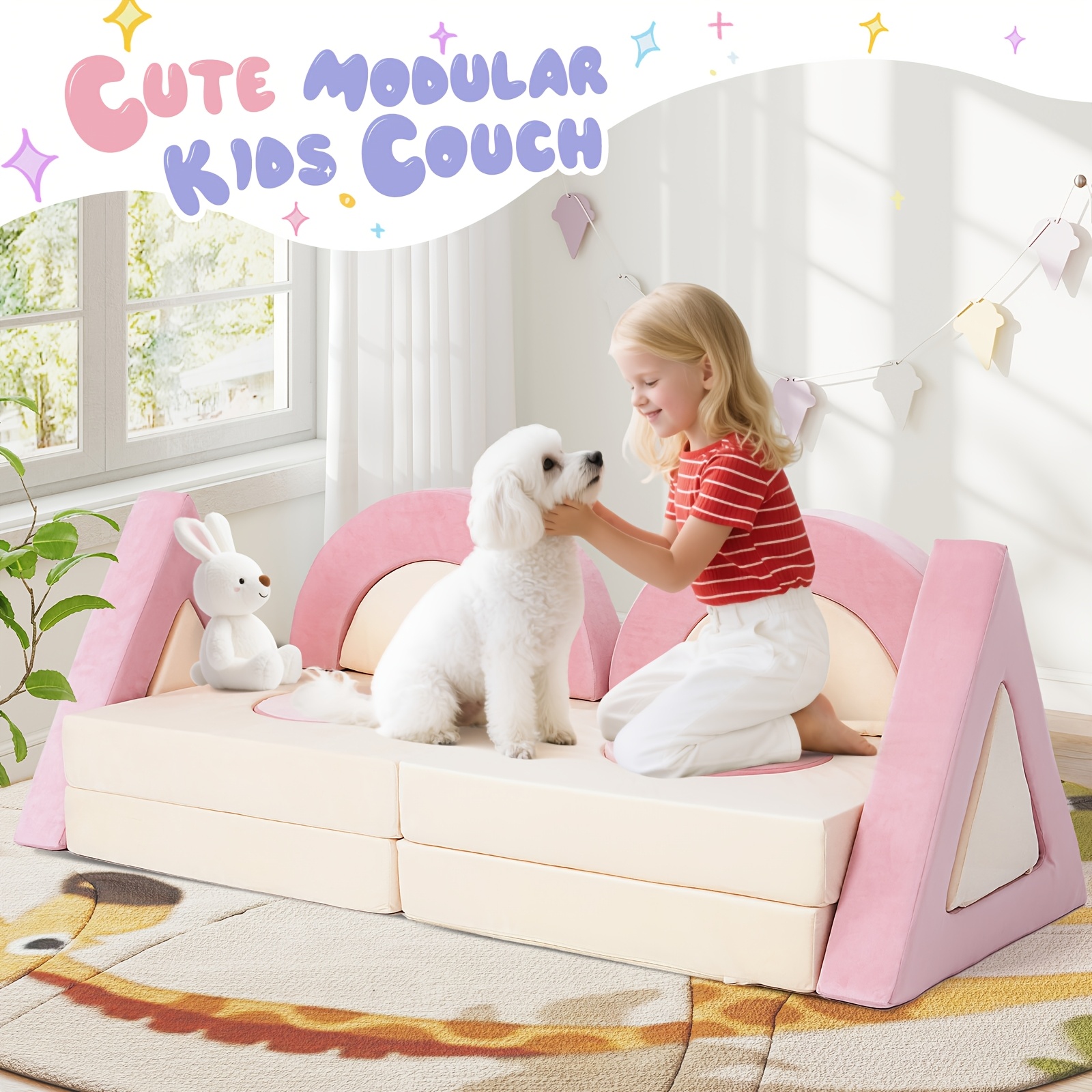 12pcs Modular Kids Play Couch - Soft & Sturdy Foam Sofa Washable Velvet Covers DIY Castle Slide Set Living Room Kindergarten Play Area