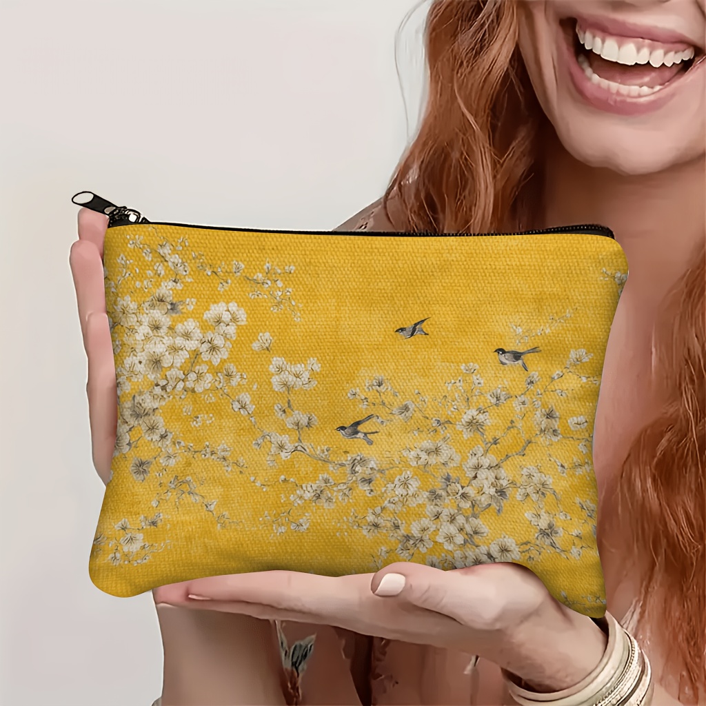 TEMU 1pc Vintage Floral And Bird Pattern Cosmetic Bag, Mini Size Lightweight And Portable/multi-functional Storage, /travel Organization, Warm And