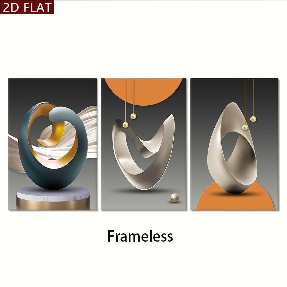 2d Flat, 2d Flat, 2d Flat 3pcs Modern Geometric Wall Art - Abstract Canvas Prints For Room Decor, 2d Flat Posters