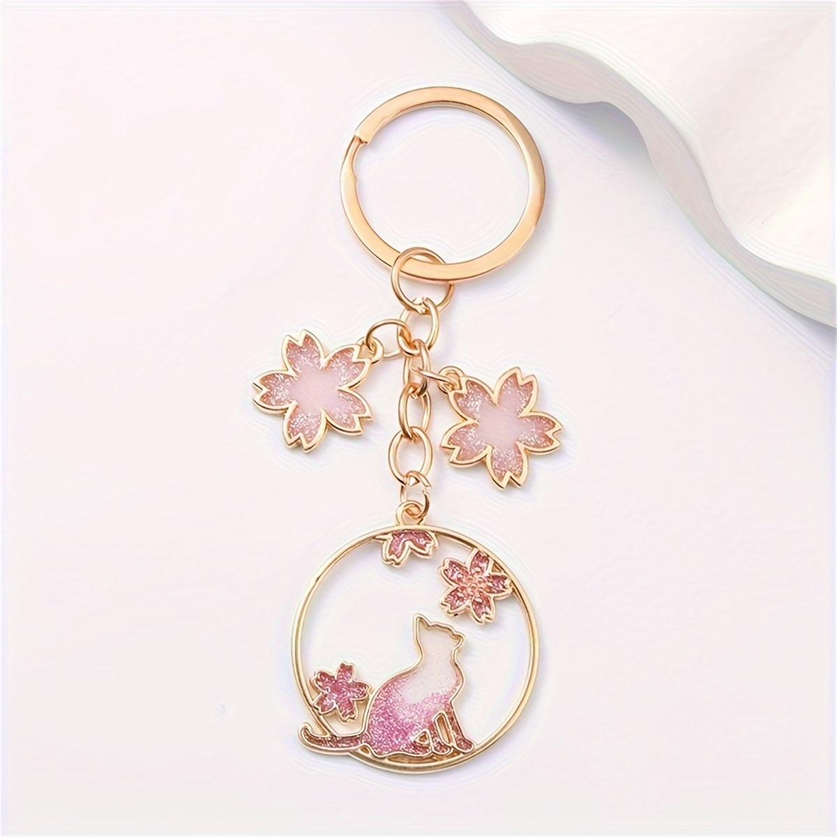 1pc, Cherry Cat Keychain, Sparkling Cute Animal Keyring For Wallets, Bags, Backpacks, Car Keys, Christmas Gift