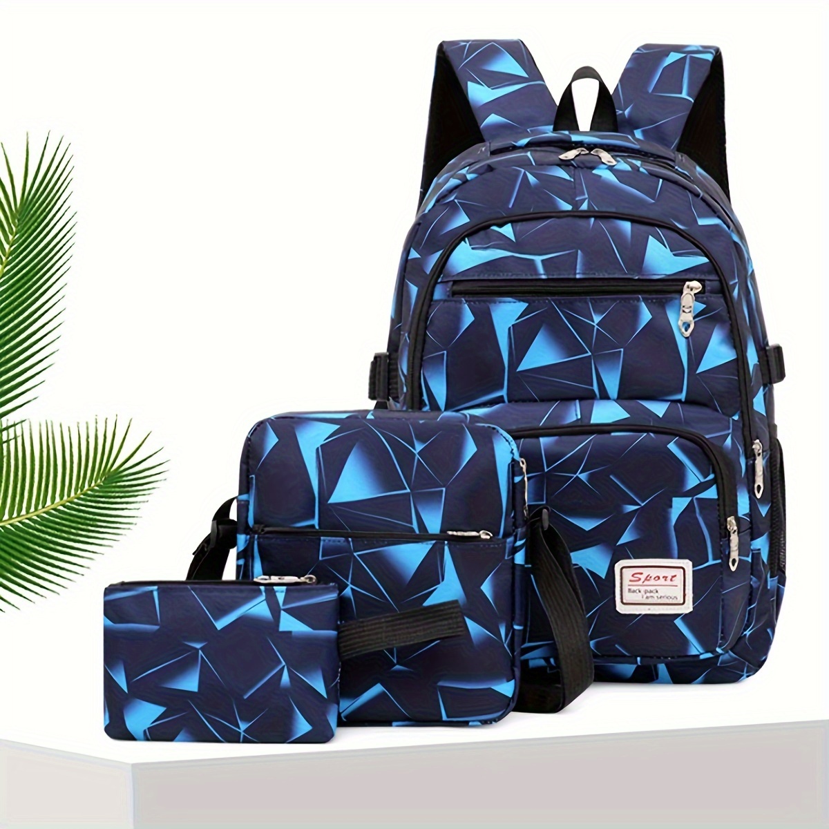 

3pcs Fashion Casual Waterproof Backpack With Crossbody Bag And Pen Case