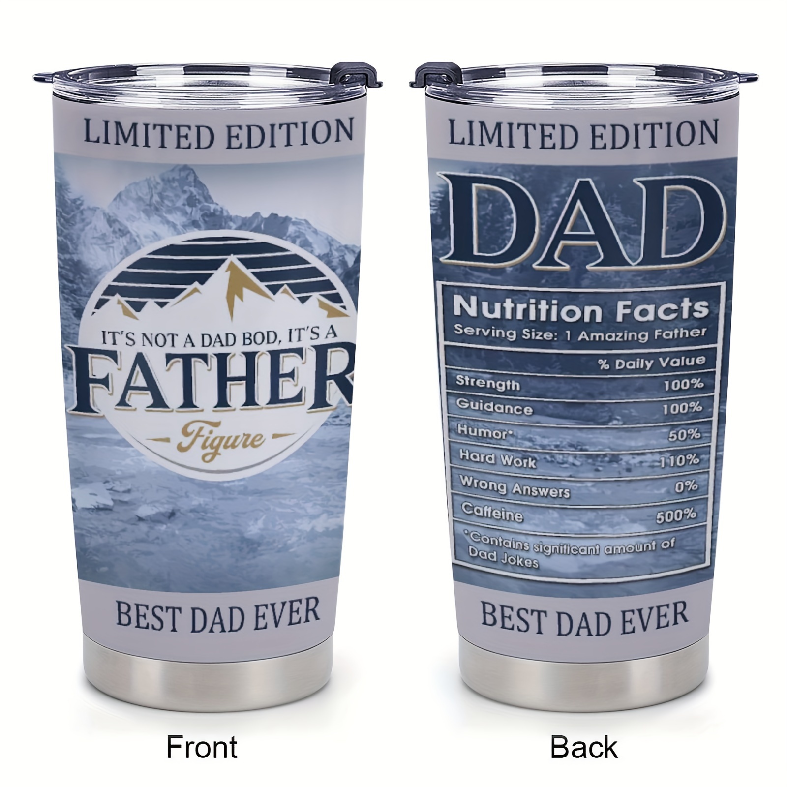 

1pc 20oz Christmas Gifts For Dad, Dad Tumbler With Lid Stainless Steel, Dad Nutrition Facts Cup, Dad Light Coffee Mug, Birthday Gifts For Fathers