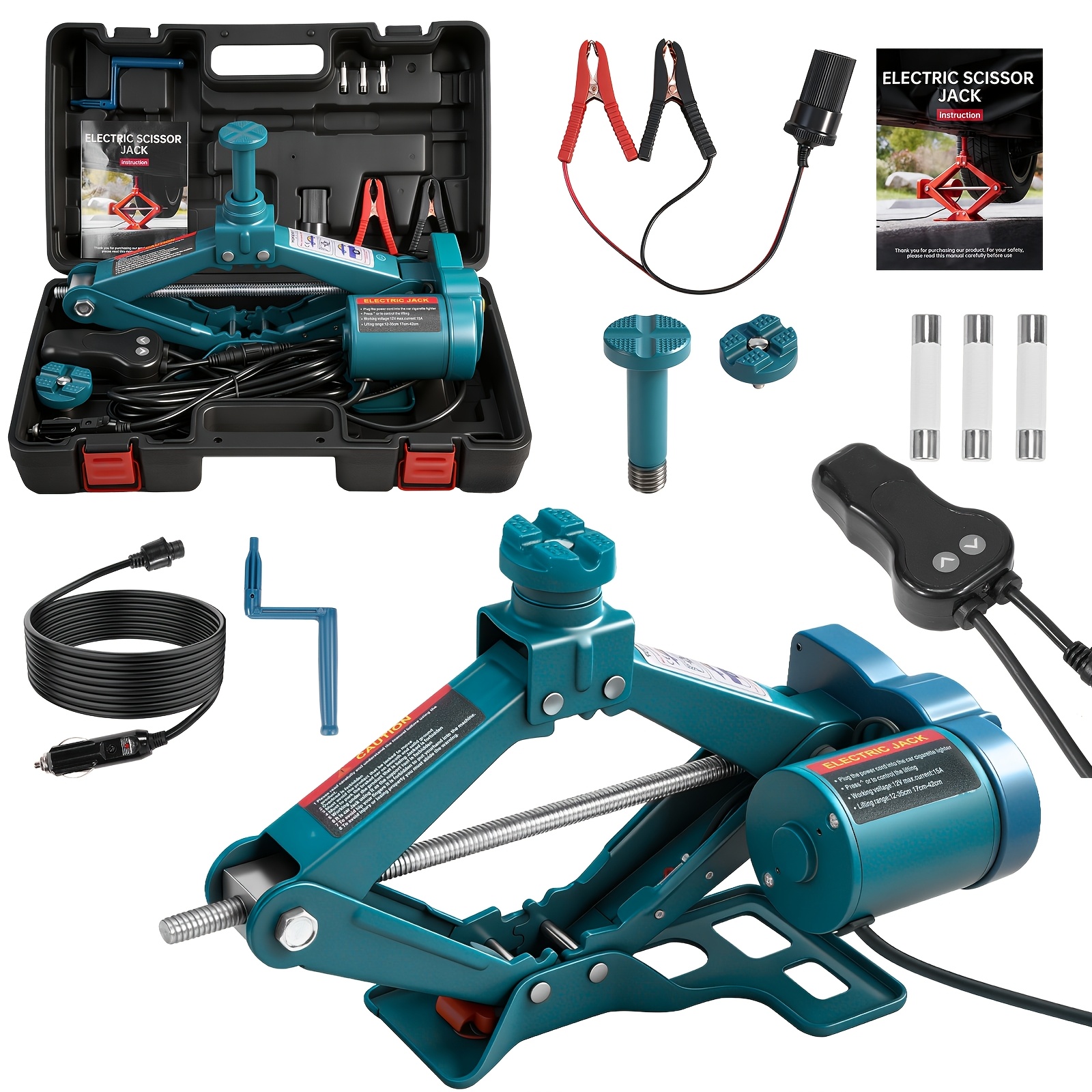 Image of Yofidra Scissor Jack 3 Ton Electric Car Jack Kit 12v Tool Kit Trolley Jack Lifting With Hand Labor- For Car Suv Van Tyre Repair Change Car Repair Emergency Kit