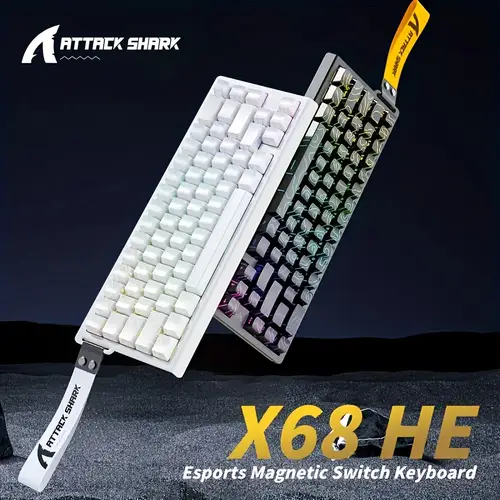 shark x68 he mechanical gaming keyboard 60 wired hall effect magnetic switches adjustable 8khz rate rgb backlit design side printed white contour keycaps for pc typing compact keyboard sleek