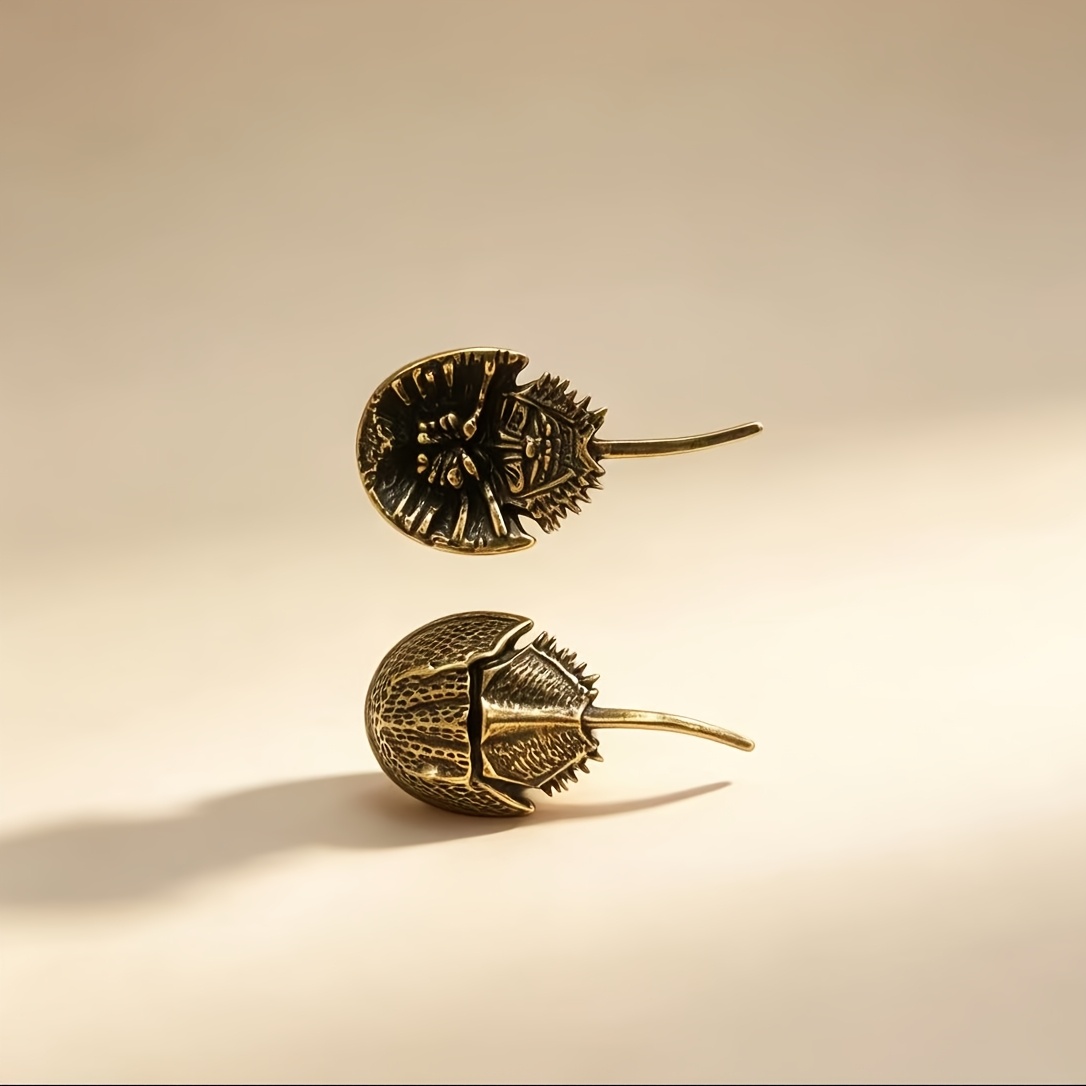 TEMU Retro Metal Horseshoe Crab (turtle) Small Ornaments 2pcs Niche Creative Souvenir Home Office Desktop Decorative Small Objects