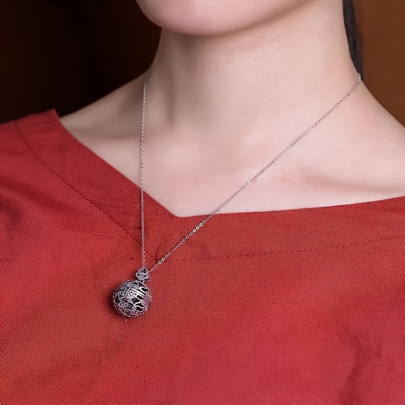 TEMU 1pc Men's & Women's Retro Aromatherapy Necklace - Openable Scented Ball Pendant With Hollow Cloud, Birthstone Jewelry Suitable For Daily Wear,