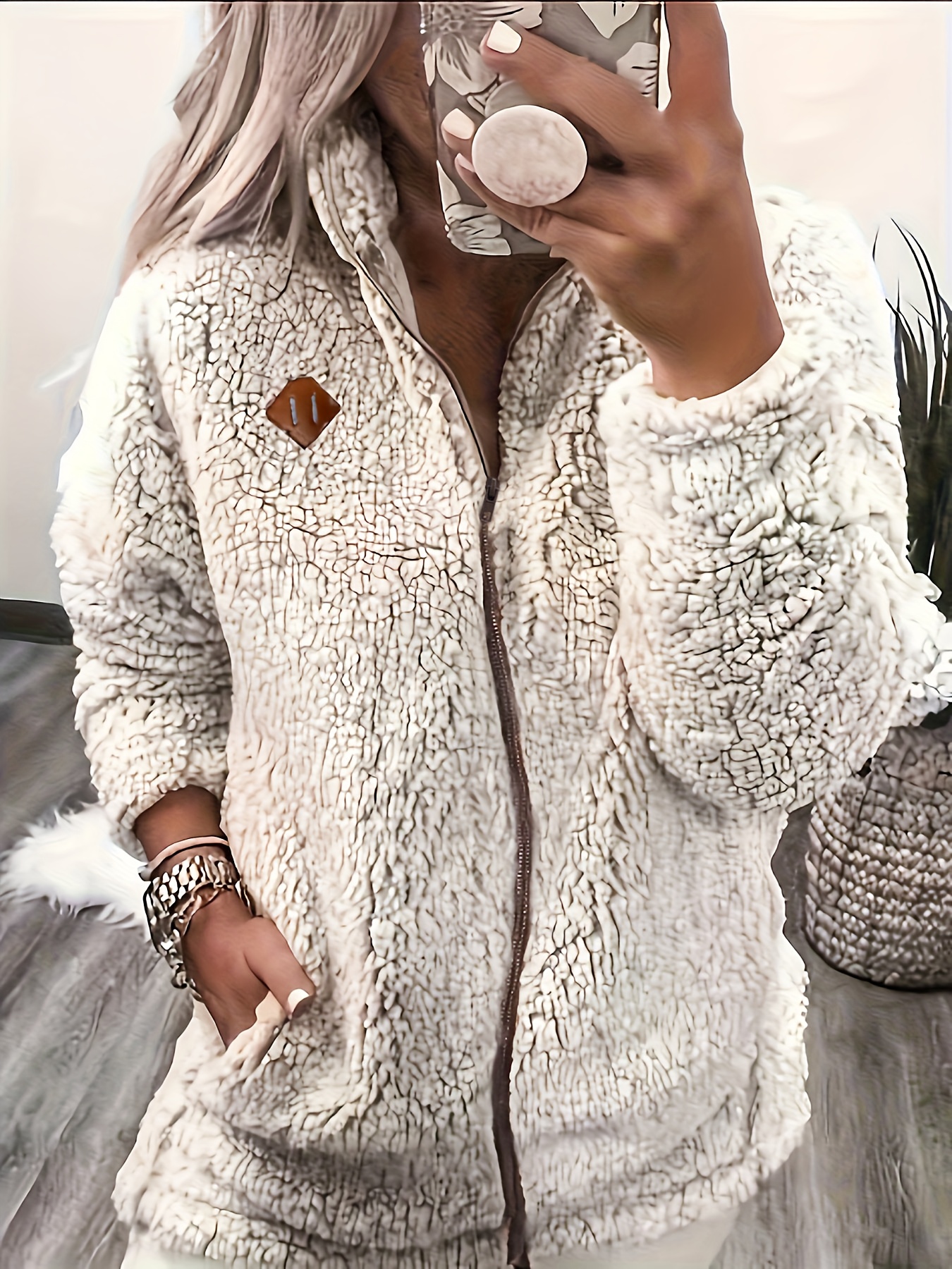 Dames Pluche Fleece Gevoerde Winterjas met Volledige Ritssluiting & Opstaande Kraag - Zachte Rode Jas, Volledige Lengte Rits aan de Voorkant, Machinewasbaar