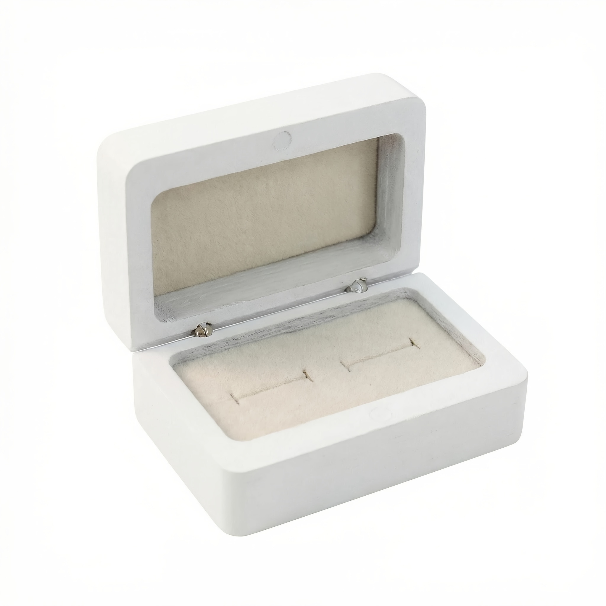 Image of White Wooden Ring Box Double Ring Slot Couple Wedding Exchange Ring Pillow Velvet Lined Jewelry Box, Jewelry Boxes