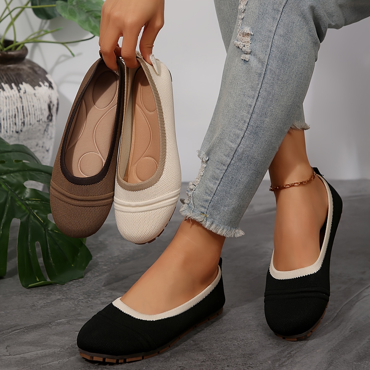 womens lightweight breathable fabric flats with elastic panels neutral arch support casual       black   options comfy shoes   footwear classic flat footwear flexible rubber soles