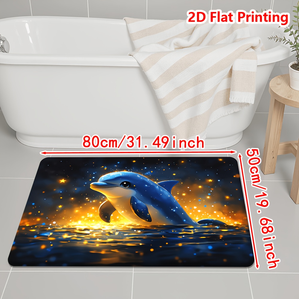 TEMU [ Product] [flannel And 1cm Thick Sponge Material] 1pc Bath Mat, Dolphin Starry Night Flannel Non-slip Floor Rug For Bathroom Kitchen Entryway