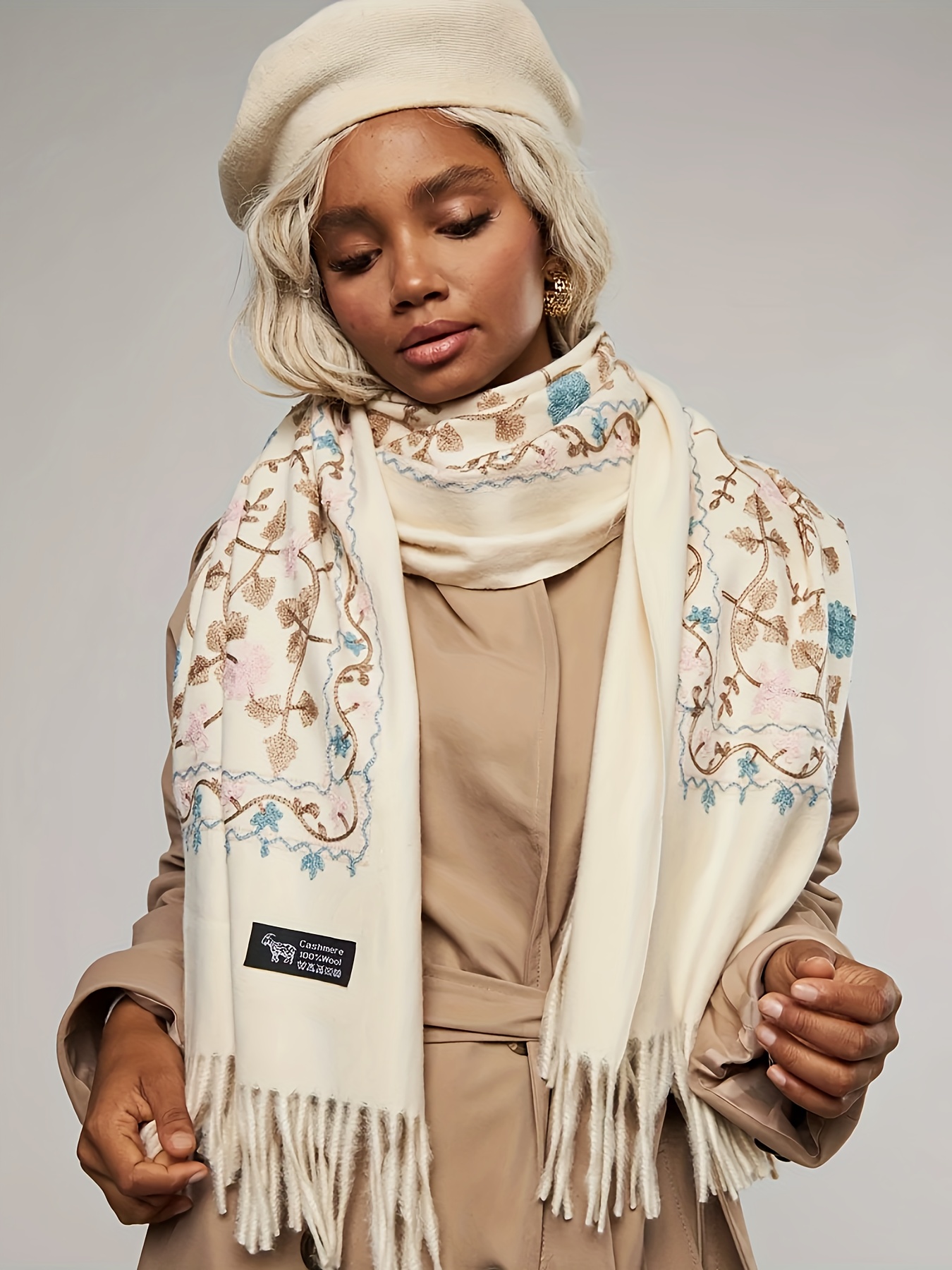 plus size floral jacquard cashmere shawl cape wrap Temu United