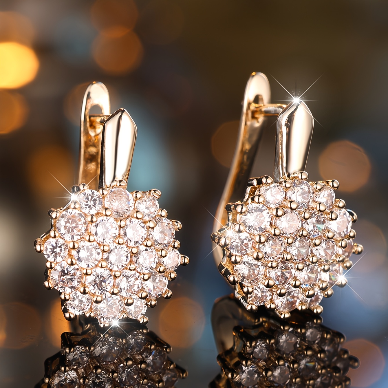 Image of A Pair Of Luxurious Zirconia Sunflower Filled Earrings For Wedding, Bridesmaid, Wife, Daughter, And Valentine's Day Gifts