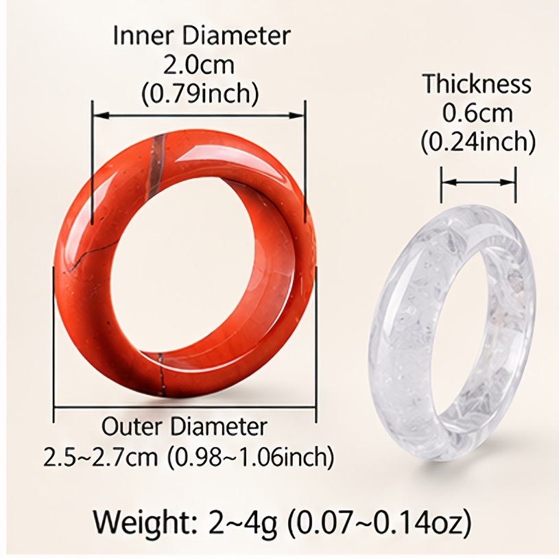 2pc Red Jasper & White Quartz Ring Set, Elegant Bands