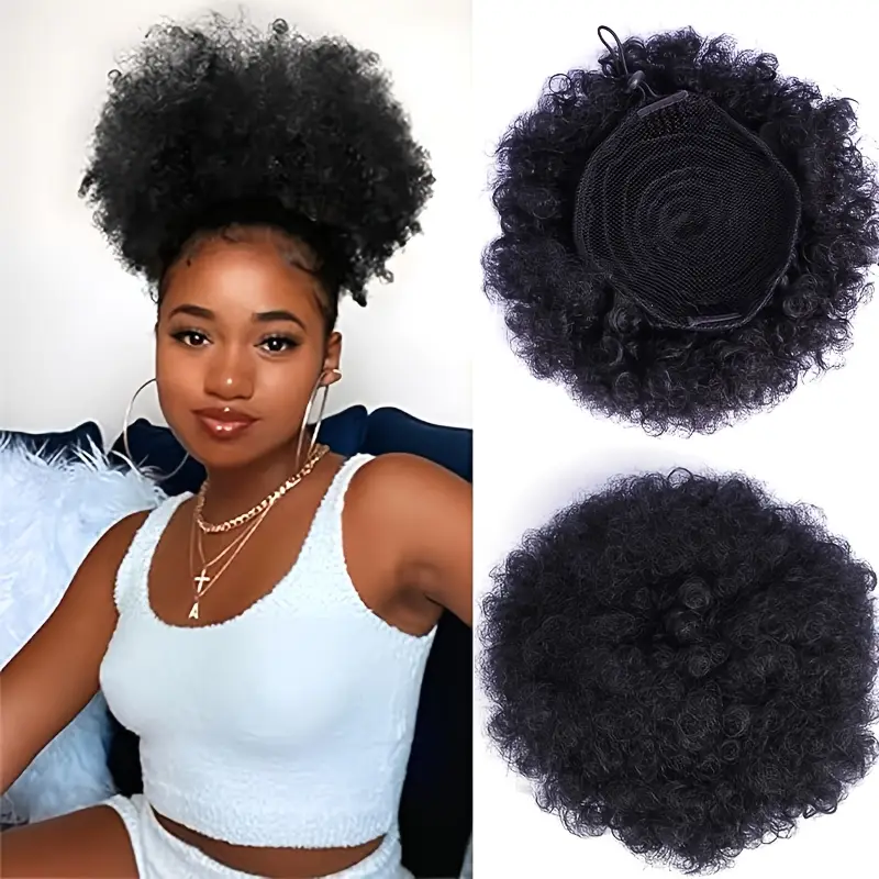 afro curly/ braided ponytail with secure clip & adjustable strap - easy styling for daily use, parties, and photography, high-temperature fiber, everyday hairstyle | secure clip attachment | adjustable strap feature, ponytail holder details 0