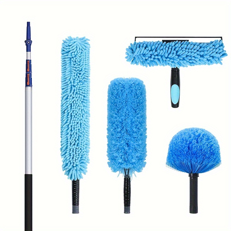 

20 Foot High-reach Duster Kit With 5-12ft Extendable Pole - High Ceiling Duster Cleaning Kit With Telescopic Pole, Cobweb Duster, Chenille Ceiling Fan Duster, Microfiber Feather Duster