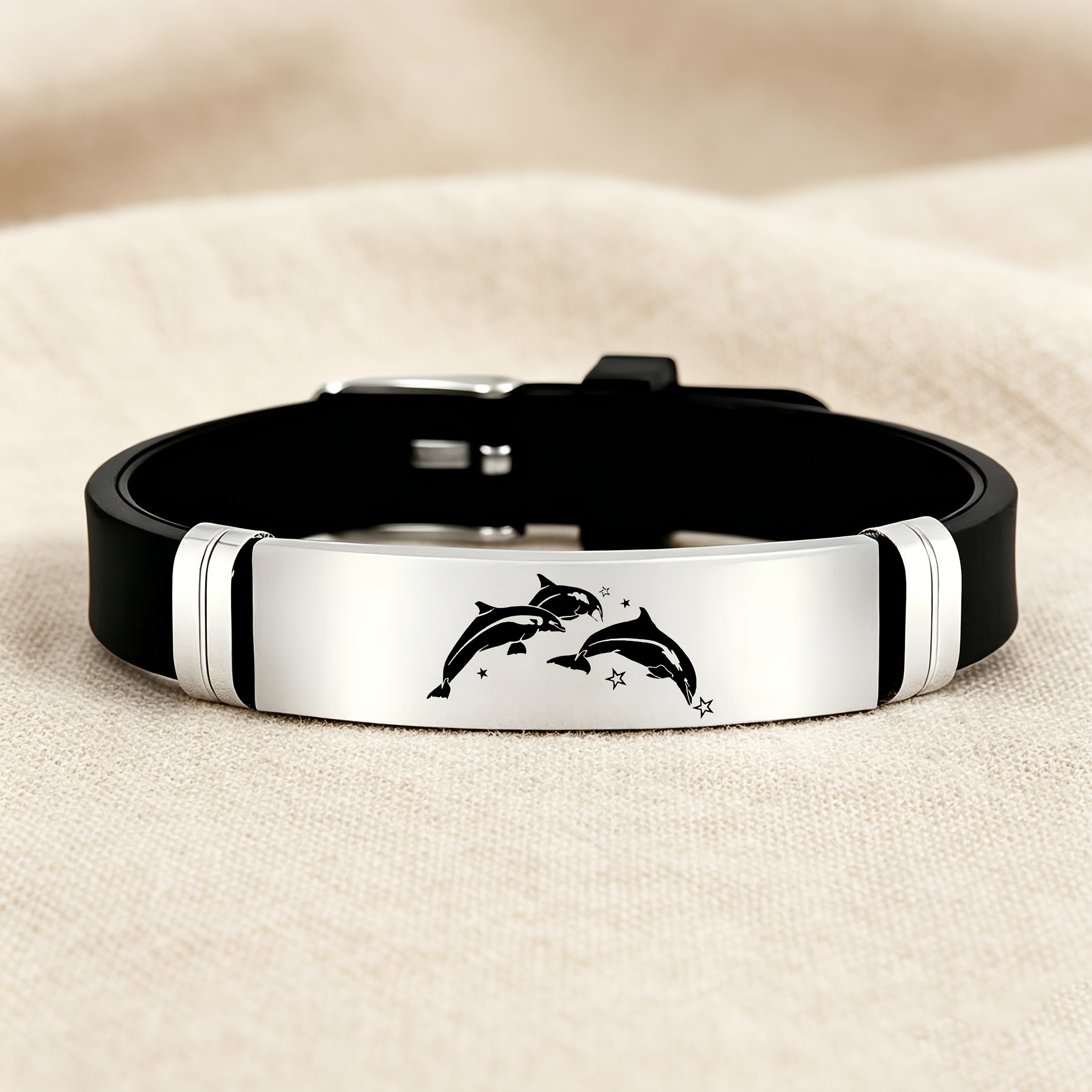 TEMU Simple And Cute Dolphin And Accessory, 202 Stainless Steel Silicone Bracelet, Fresh And Style, Suitable As A Gift Elements Or . Gentle And
