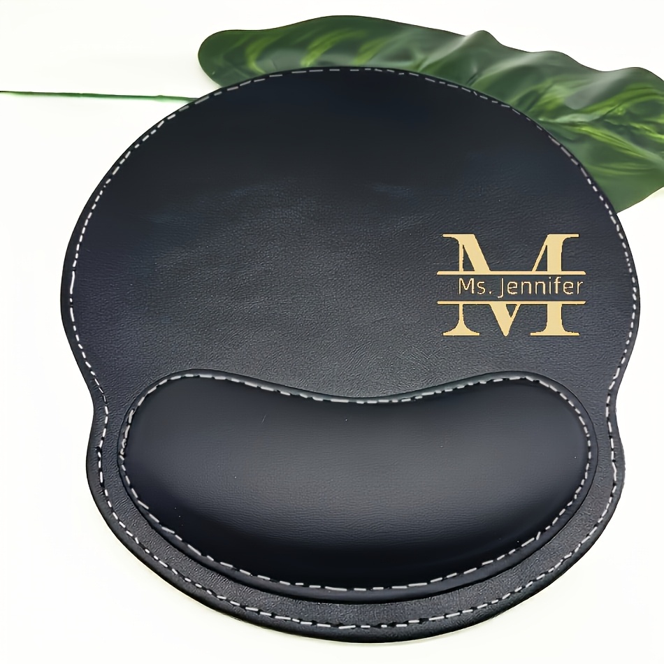Image of 1pc Custom Text Mouse Pad - Personalized Faux Leather With Name/letter, Office And Gaming Mousepad, Wrist Support, Promotional Gift For Valentine's Day, Christmas, Anniversary