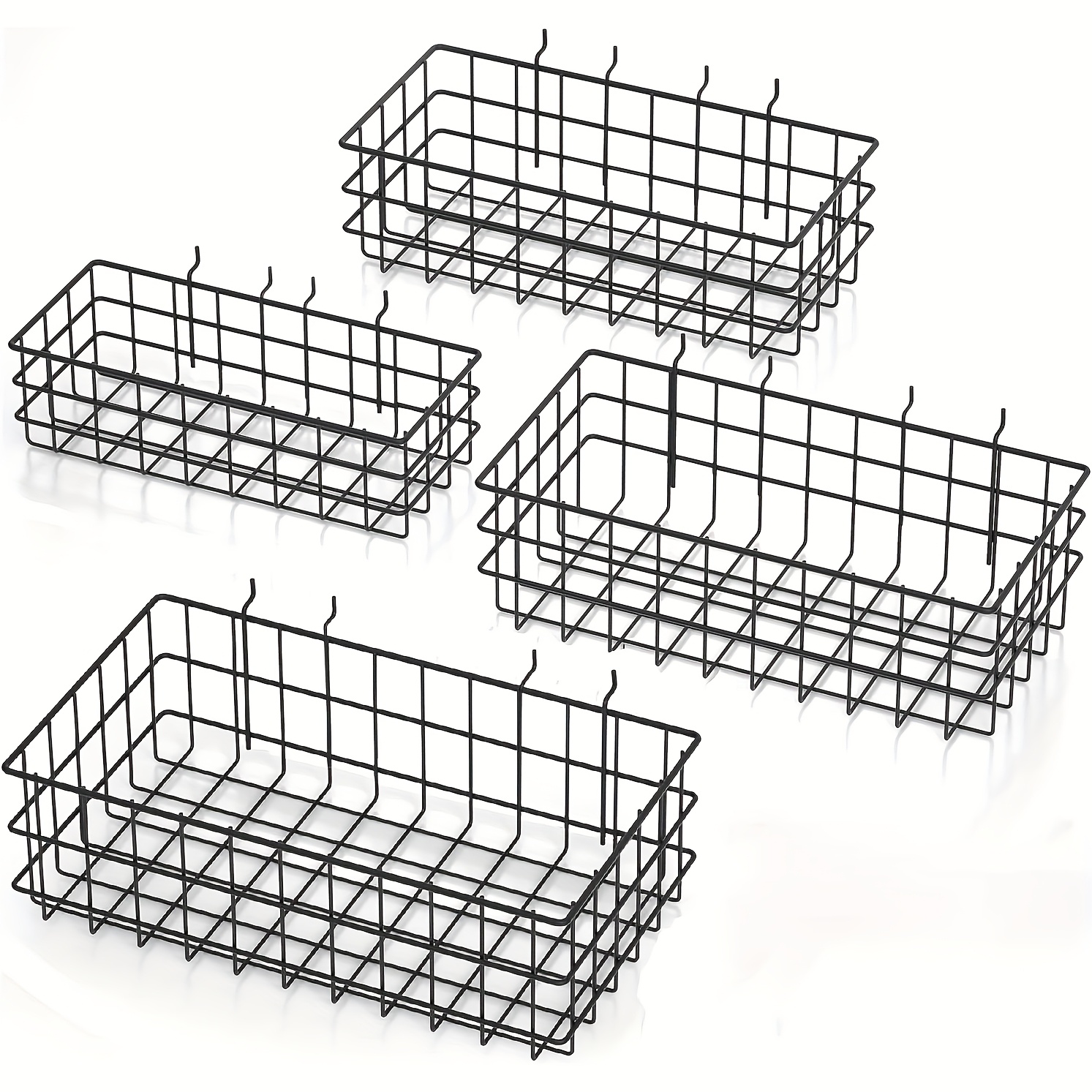 TEMU 4pcs Pegboard Baskets Bins Set, 4 Size Square Style Black Metal Wire Basket For Any Peg Board Organizing Tools, Pegboard Accessories For