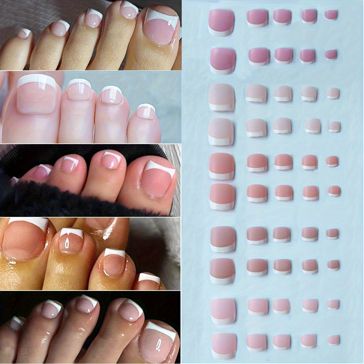 

150pcs/5 Styles Square Shaped Wearable Toe Nails Toenails With 5 Nail Files & 5 Nail Adhesive Stickers Kit For Parties