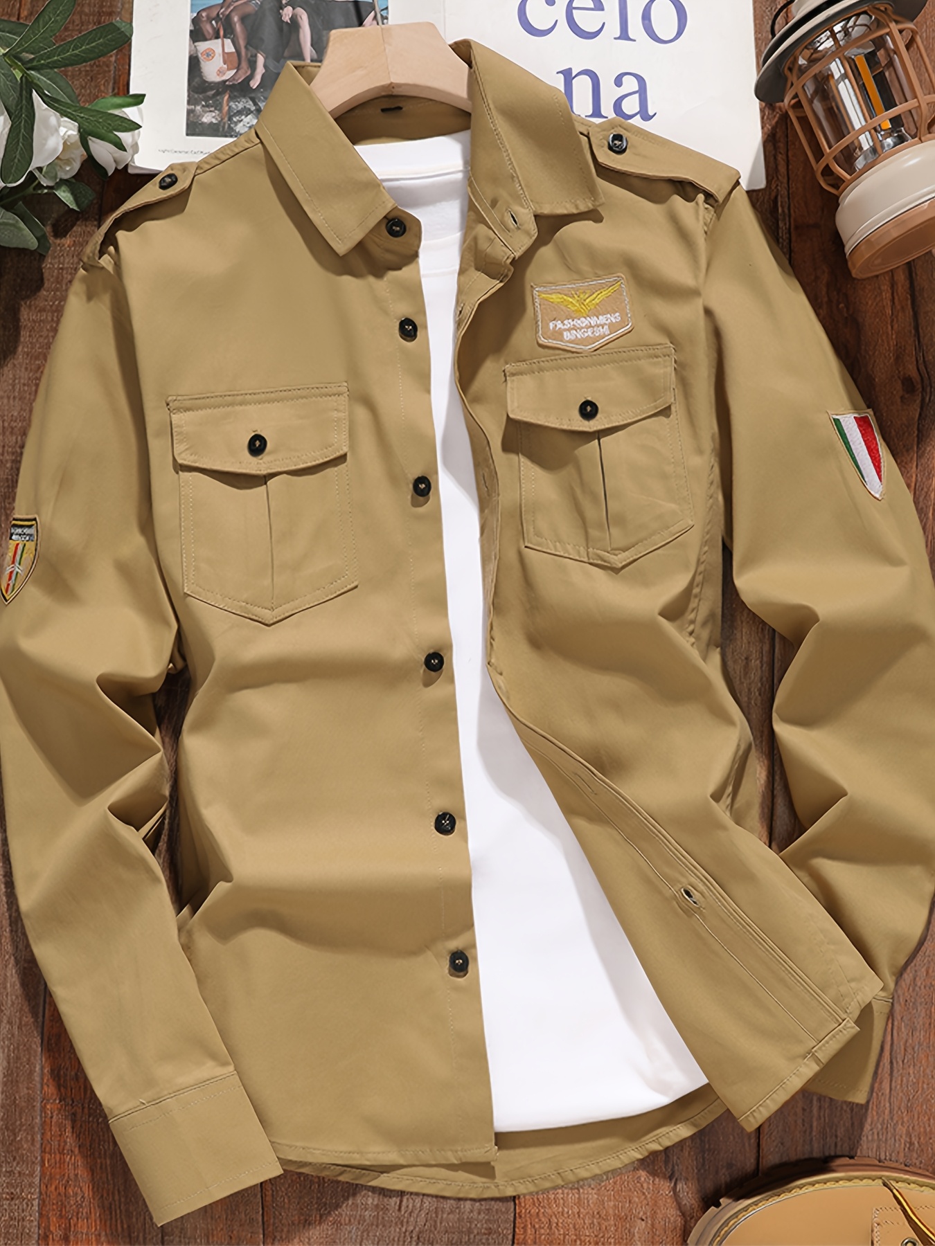mens military jacket olive green button front coat chest Temu