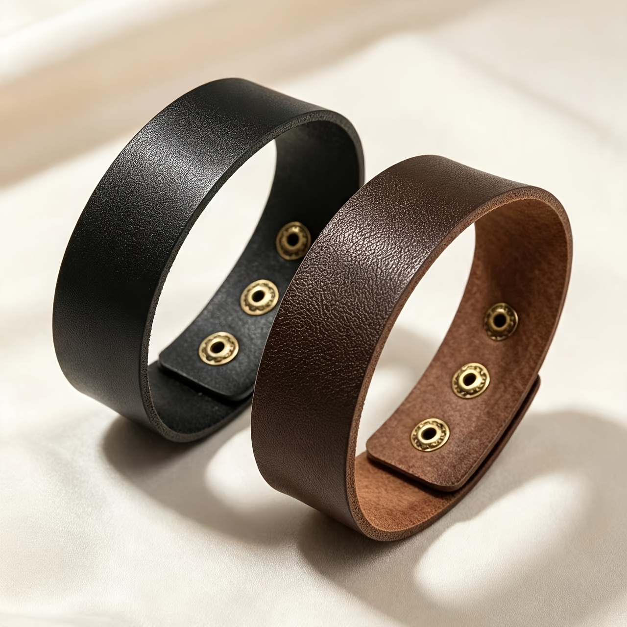 TEMU 2 pulseras ajustables anchas, correas de muñeca unisex negras y marrones, regalo de para de San Valentín y , accesorio para novio/esposo/novia