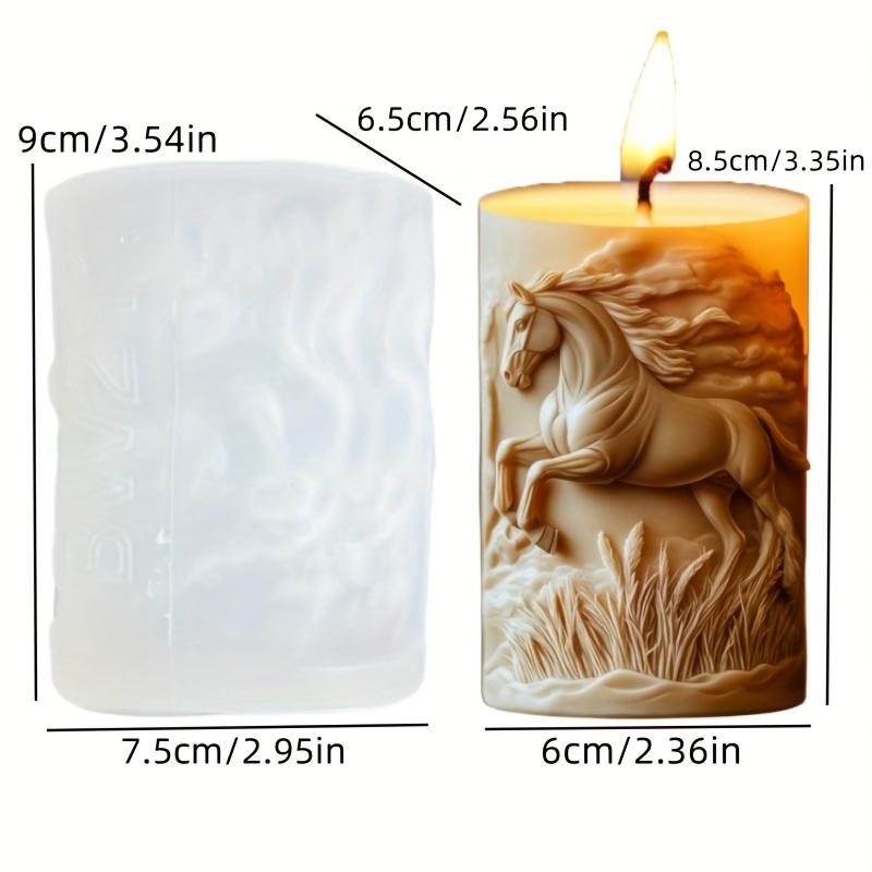 Image of Candle Mold Running Horse Relief Cylindrical Candle Silicone Mold Horse Relief Statue On Cylindrical Resin Mold Christmas And New Year Gifts Horse Relief Gypsum Concrete Cement Mold Handicraft Mold