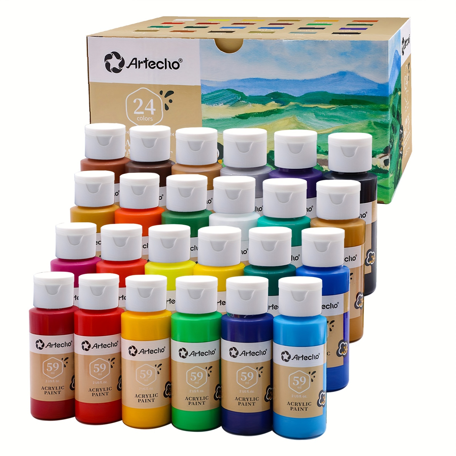 

Acrylic Paint Set 24 Colors 2oz/59ml, Art Craft Paint For Art Supplies, Paint For Canvas, Rocks, Wood, Fabric And Ceramic, Non Toxic Paint For Artists, Students, Beginners And Adults