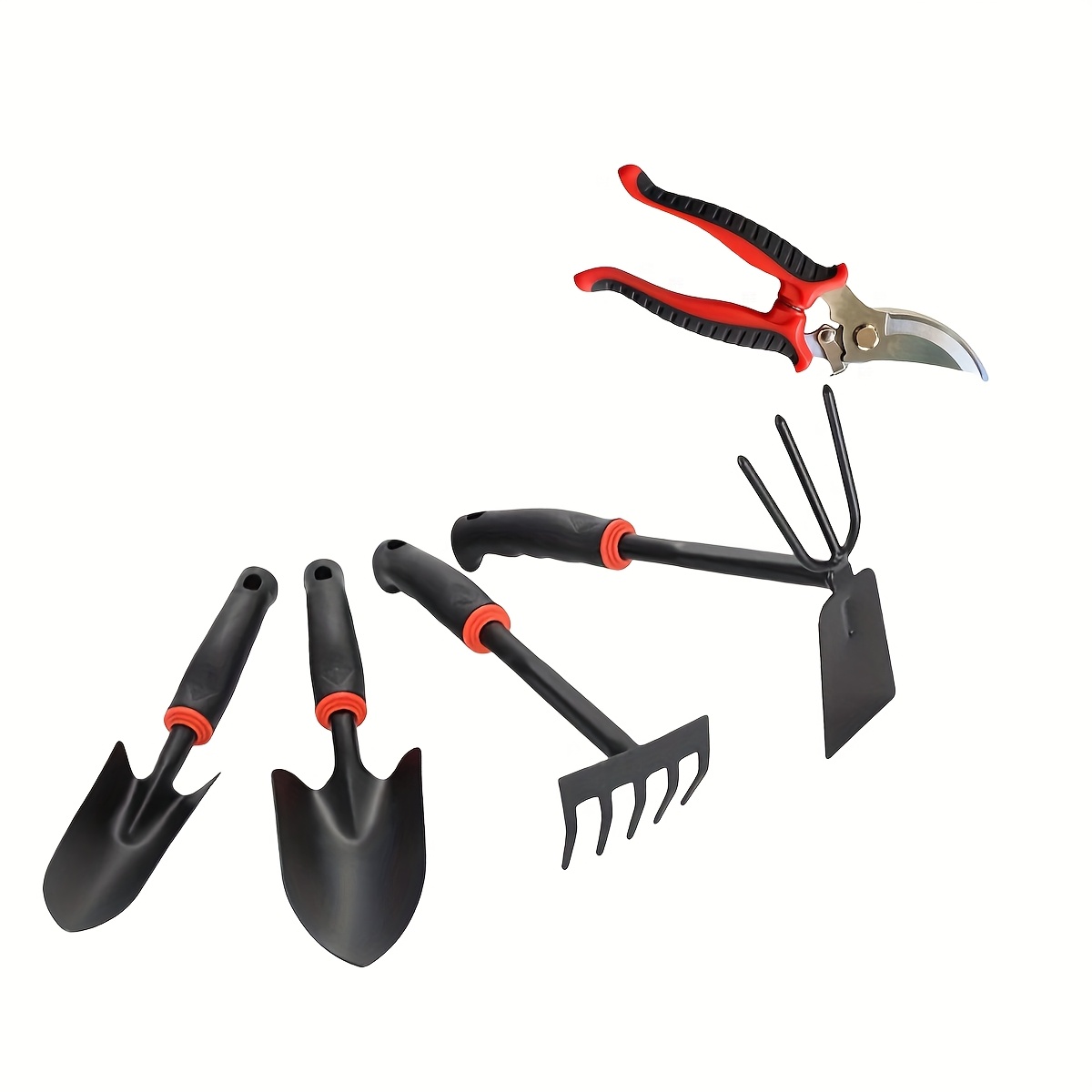 TEMU 5pcs Gardening Tool Set With Anti-slip Rubber Handle | Heavy-duty, Sturdy And Durable, Classic And Practical, Includes 2 Shovels, Rakes, Plowing