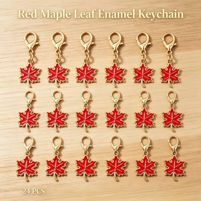 TEMU Lot de 24 porte-clés à fermoir de feuille d'érable rouge, breloques de sac faites à pour bricolage, ornements décoratifs d'automne, cadeaux de