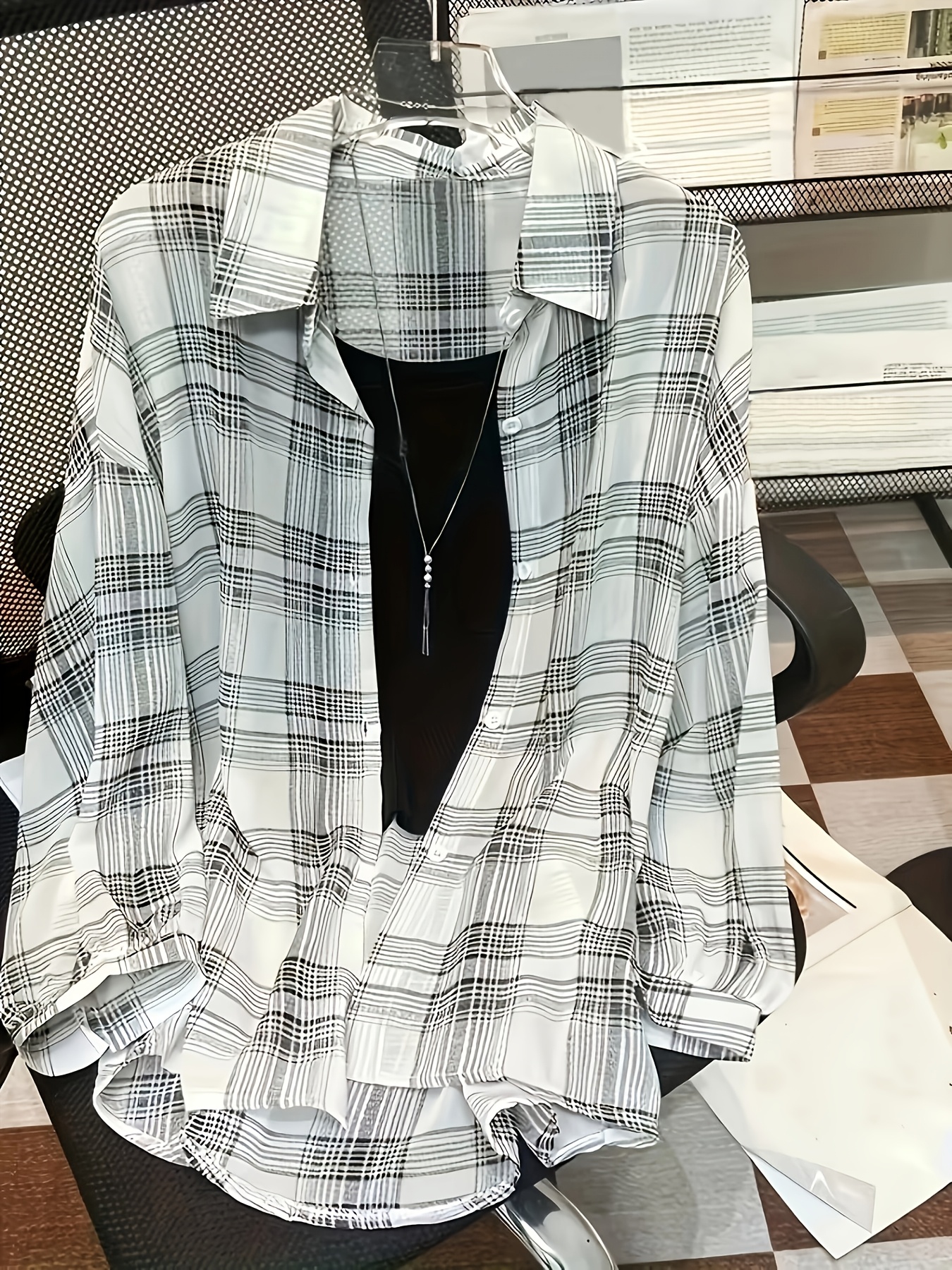 womens lightweight loose fit semi sheer plaid casual shirt