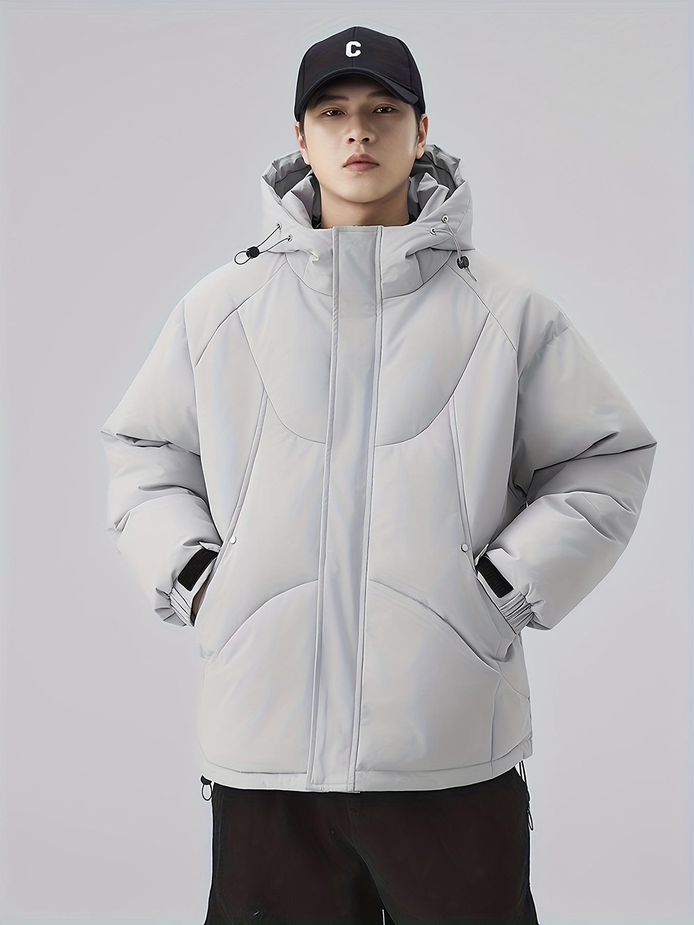 Men's Vintage Patchwork Padded Hooded Jacket, Thickened & Warm