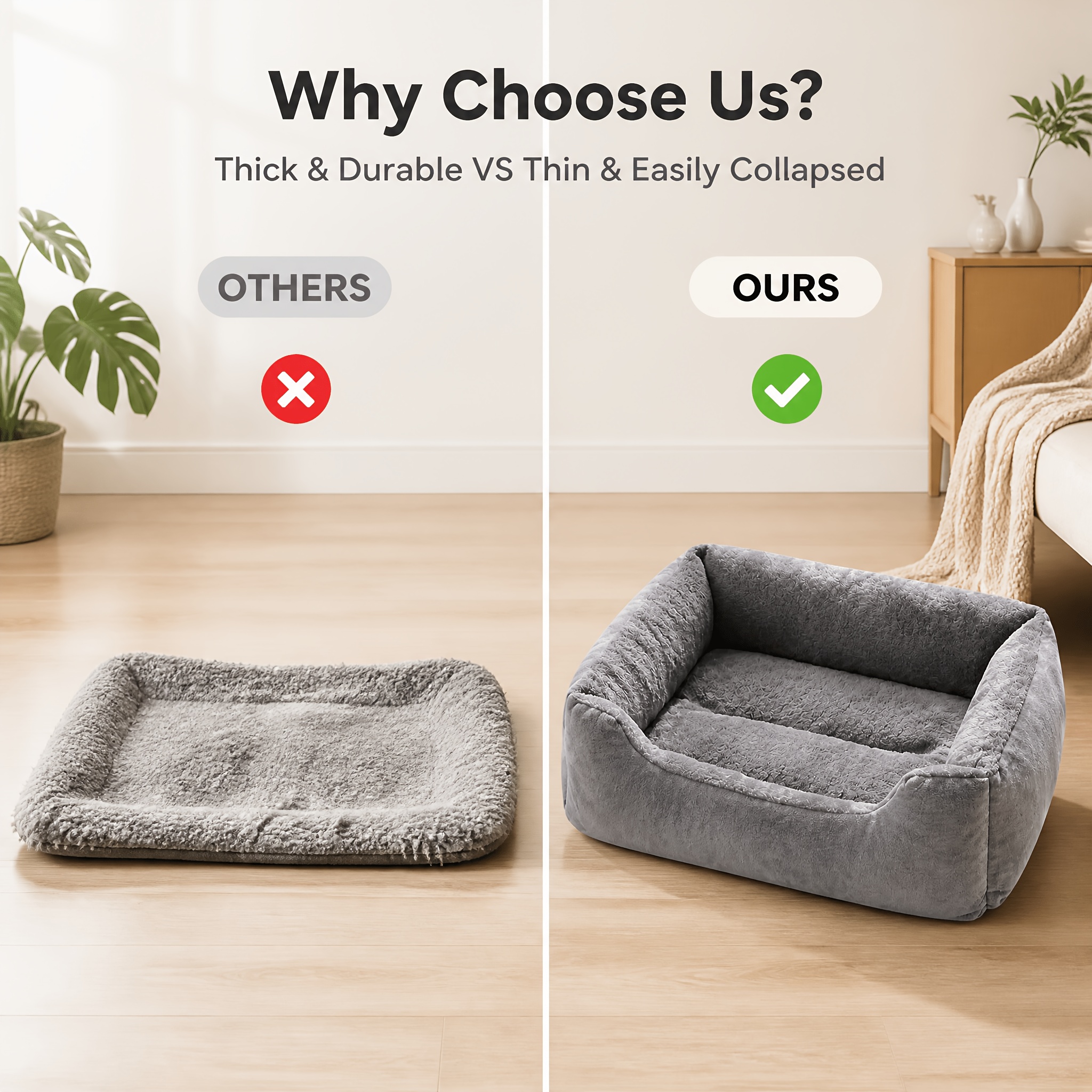 TEMU Plush Warm Pet Sofa Bed For Small To Medium , Non-slip Bottom Moisture-proof Rectangular Pet Cushion, Raised Edge Sleeping Nest, Anti-slip Floor
