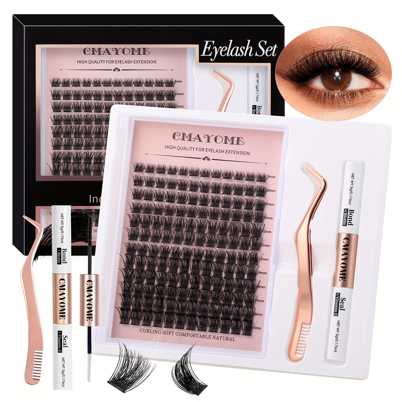 Premium False Eyelash Gift Box Set, Home Making, Ccurl Mixed Length 8-16mm Single Cluster False Eyelashes, Enlarging Eyes, Suitable For , Bridal Makeup
