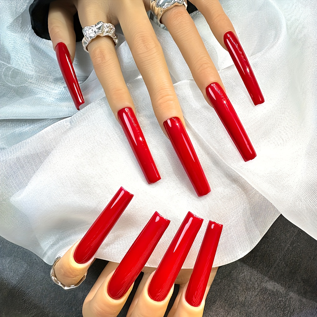 TEMU 10pcs Spring/summer New Style 3xl Super Long National Pipe Party A Shape Armor Easy Style Pure Handmade Wearing Armor Press On Fake Nails Used