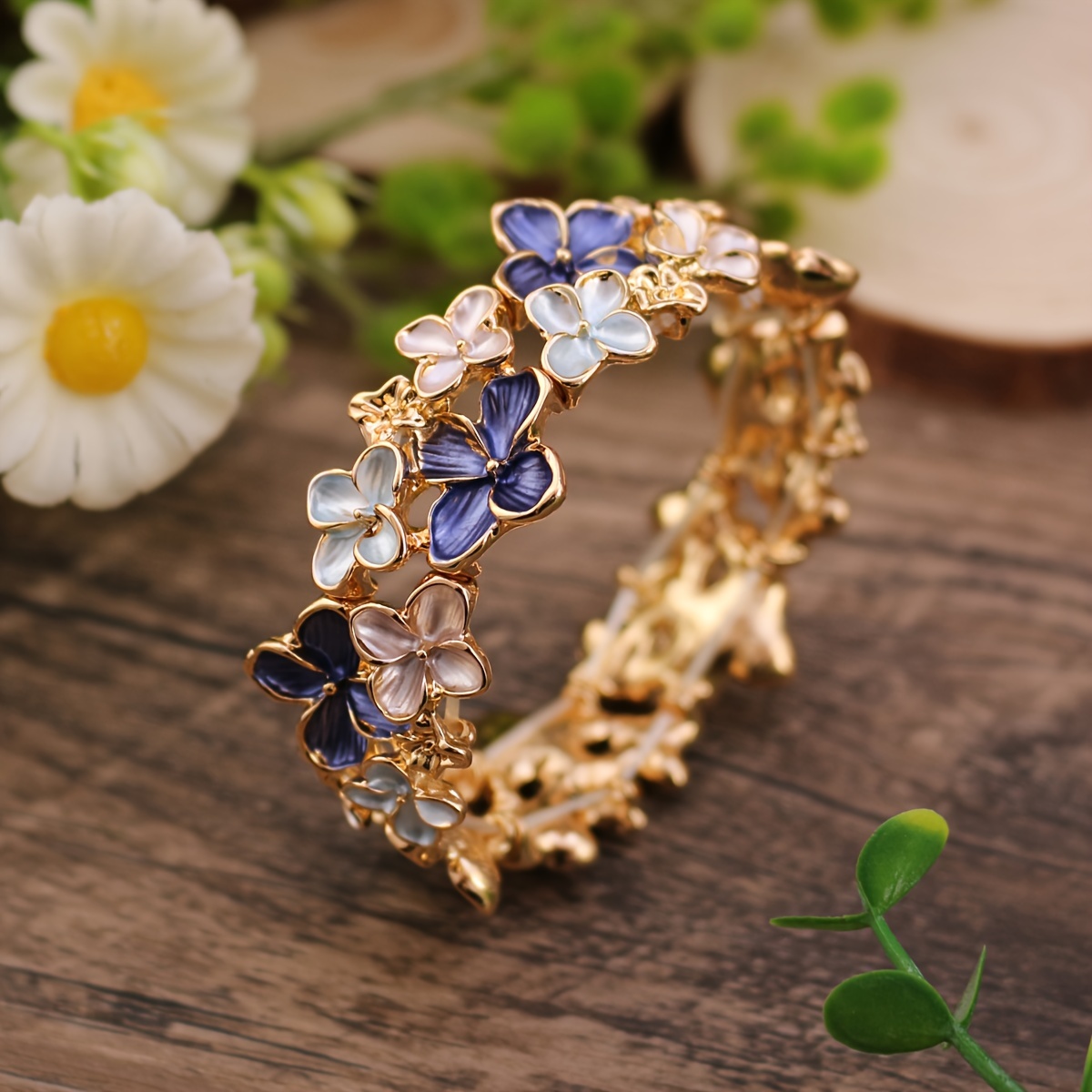 

Hand-painted Flower Alloy Elastic Bangle Bracelet Creative Color Drip Oil Ladies Bangle