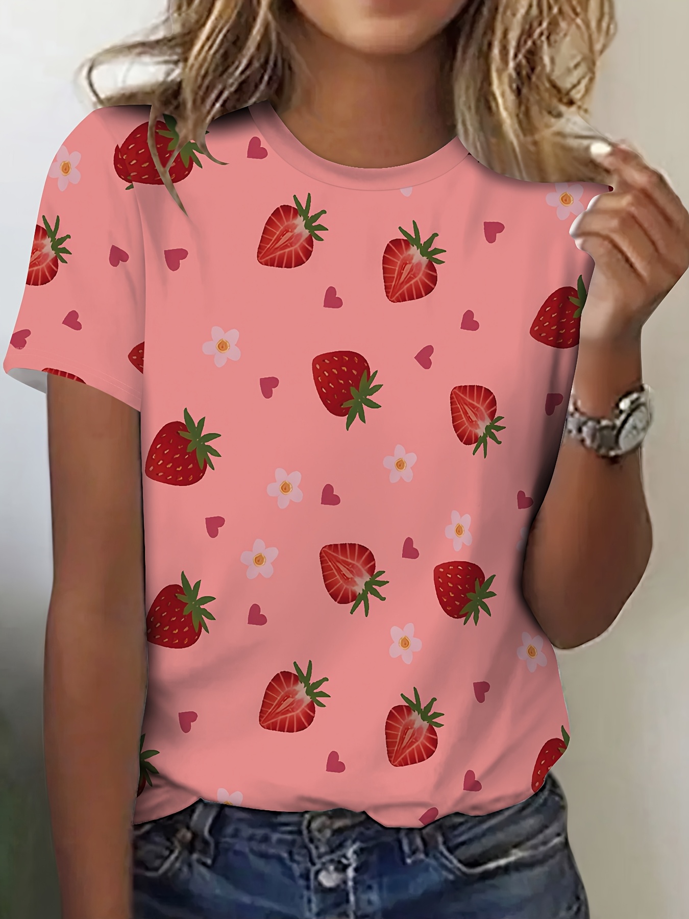 tシャツ L16 STRAWBERRY T-SHIRT レディース Kawaii Strawberry Print Women's V Neck Long Sleeve T-Shirts