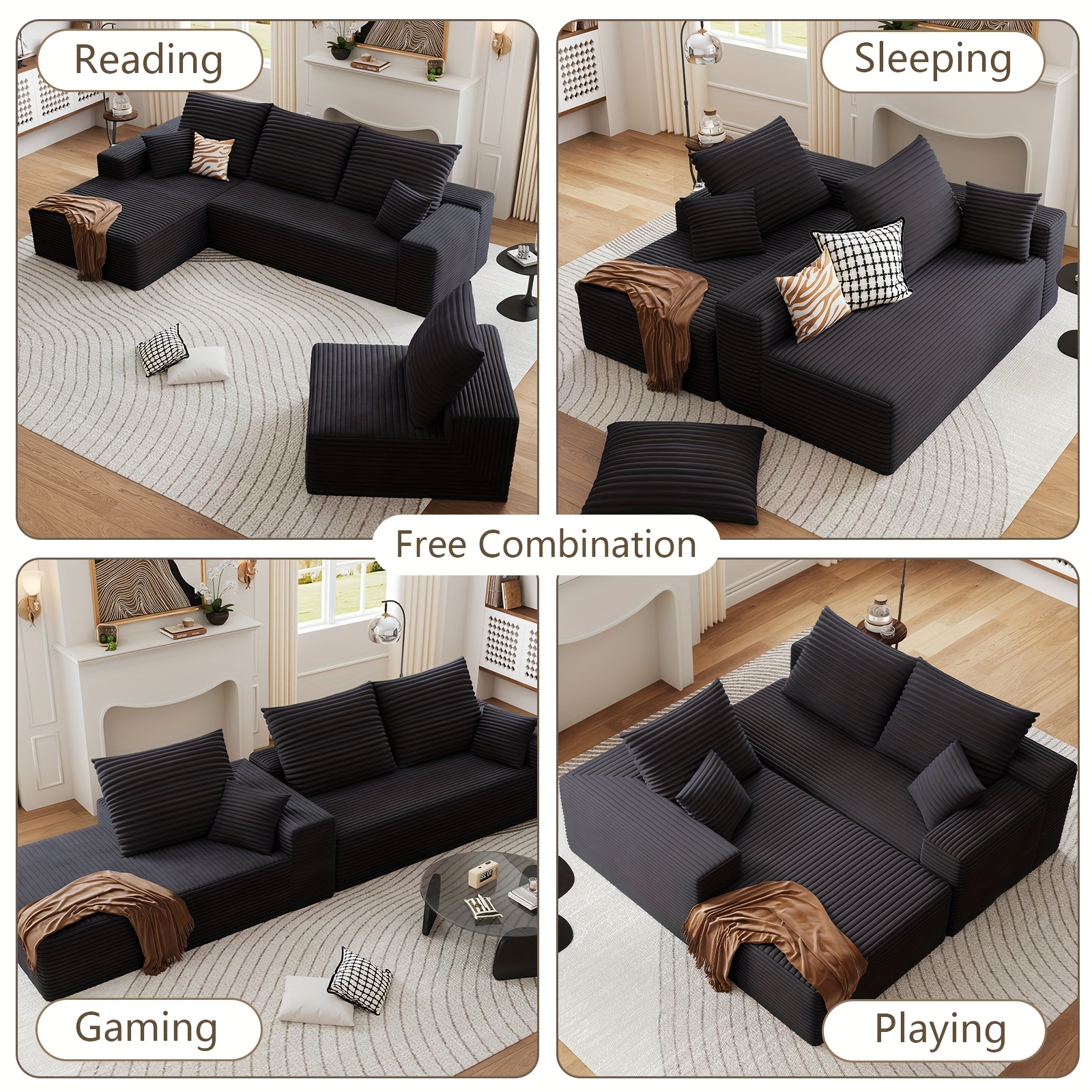 94.1" CONTEMPORARY MODULAR L-SHAPED CLOUD SOFA SET FOR LOUNGE - Plush Cushions, Design, Easy Assembly for Spacious Areas - Ideal for Living Rooms And Flats - Minimalist Aesthetic, Lightweight Furnishings, Home Decor 29 94.1