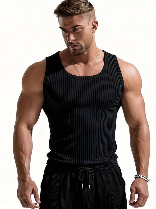 mens sleeveless shirt fit solid color ribbed gym vest sleeveless upper body workout top for summer training outdoor casual wear tight fitting sleeveless vests machine washable for under layers or alone