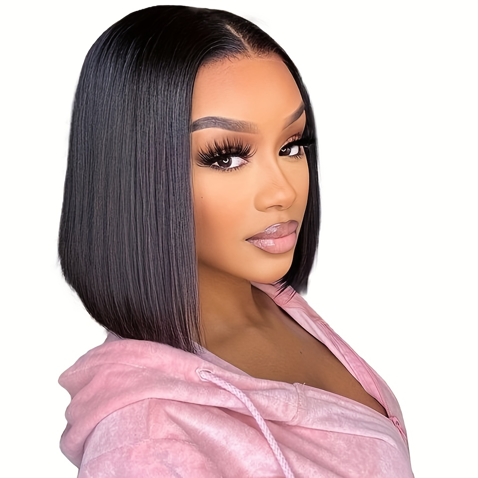 

Chic Bob Cut Lace Front Wig For Women - 100% Density, Straight Peruvian Human Hair, Middle Part, -to- By ,