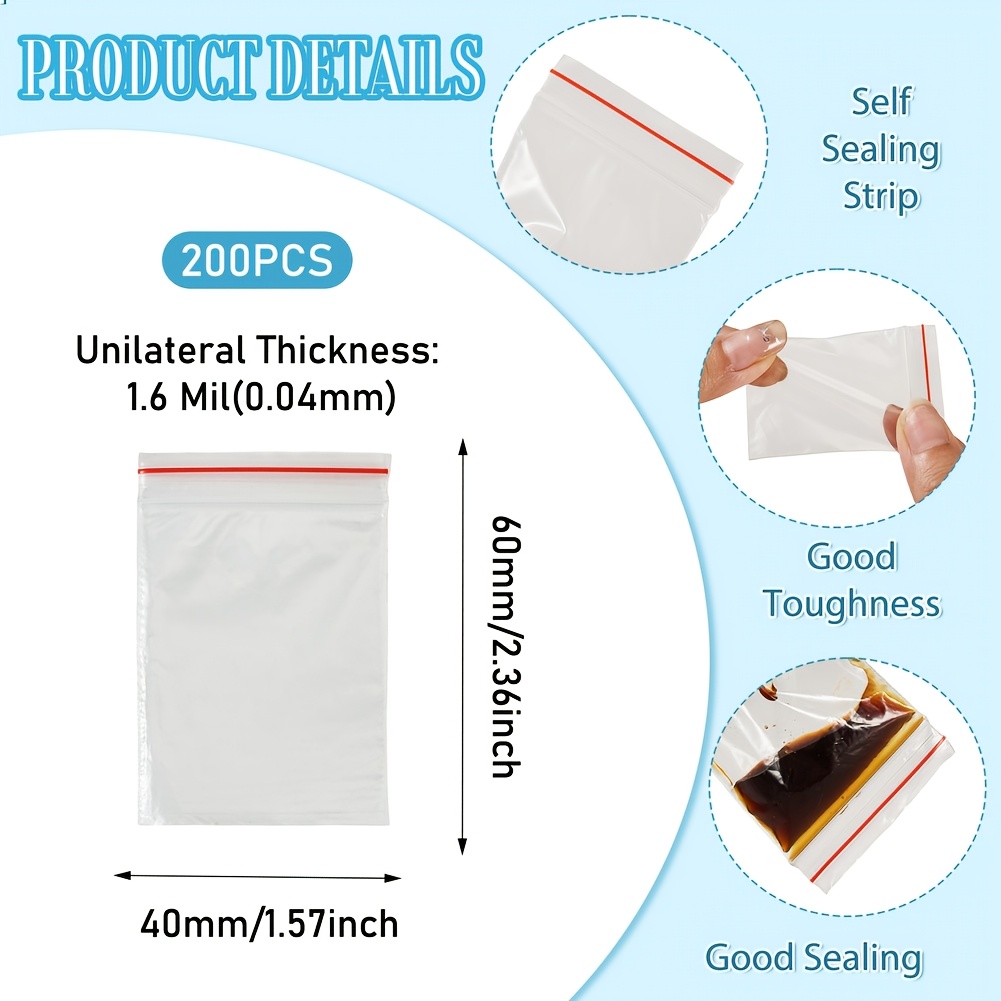 200pcs 4x6cm Rectangular Plastic Bags Re-sealable Bags