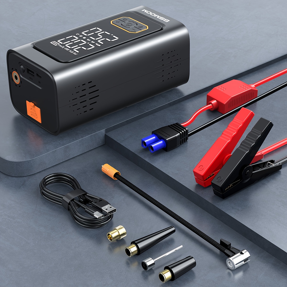 TEMU Démarreur de voiture BSMOOM, 9500A crête (pour moteurs essence 10.0L ou diesel 8.0L), booster-chargeur de batterie automobile 12V, boîte de