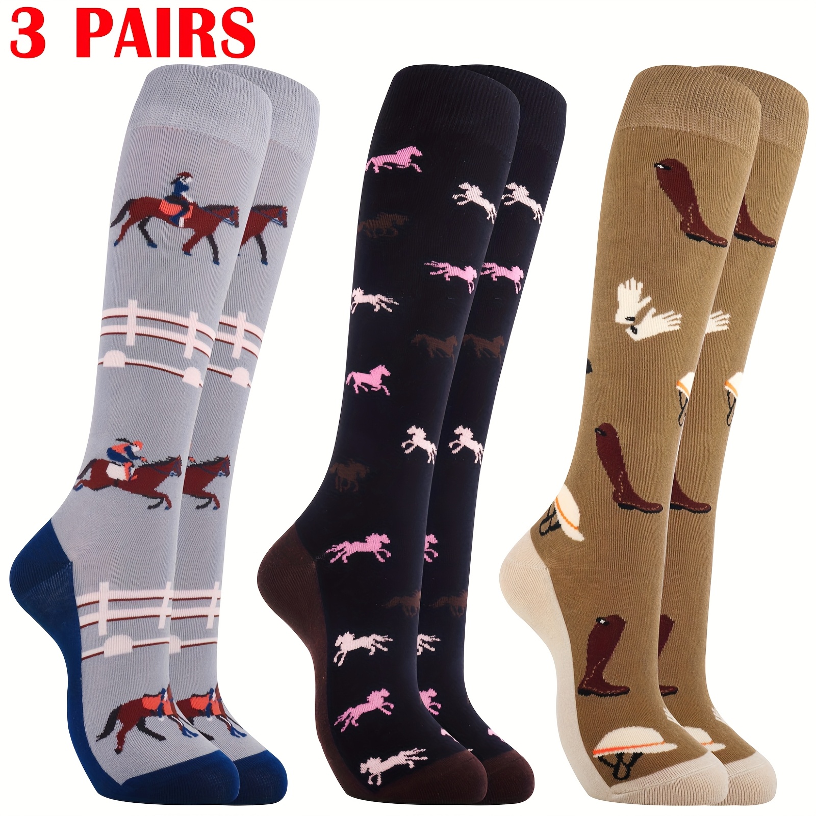 3 Pairs Nujoyco Equestrian Knee-High Socks